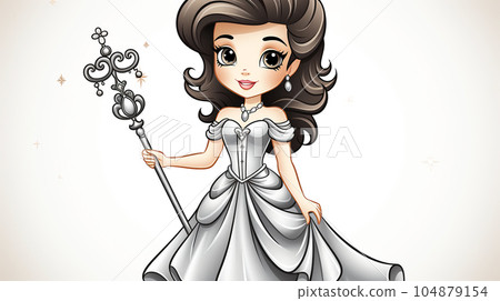 Painted fairy princess with long hair, cartoon character, children's stories 104879154