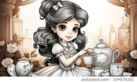 Painted fairy princess with long hair, cartoon character, children's stories 104879162