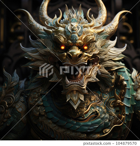 golden dragon head statue 104879570