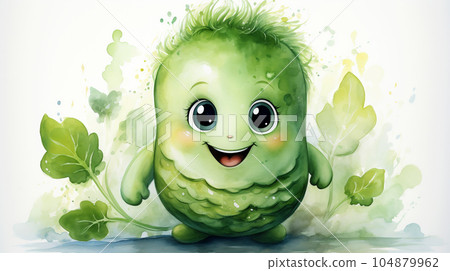 Drawn smiling green cucumber on light background, concept of harvest and agriculture Drawn smiling green cucumber on light background, concept of harvest and agriculture 104879962