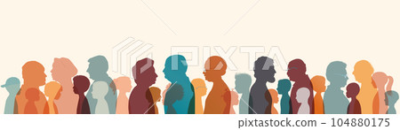 Silhouette group people elderly and children. Grandparents and grandchildren. Seniors. Boy - girl- baby. Grandfather and grandmother. Mixed age range. People of diverse culture 104880175