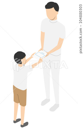 一個男孩從藥劑師那裡接受藥物,等距 一個男孩從藥劑師那裡接受藥物,等距 104880303