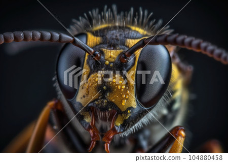 The wasp head. A striking macro shot. Generative AI The wasp head. A striking macro shot. Generative AI 104880458