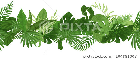 Tropical seamless border pattern with palm leaves. 104881008