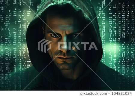 Close-up portrait of a male hiker in a digital world. 104881024