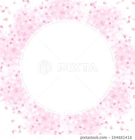 Pink round frame, template for invitation, text, postcard. Girl birthday surprise. Hand drawn watercolor illustration isolated on white background. Gender reveal party, baby shower Pink round frame, template for invitation, text, postcard. Girl birthday surprise. Hand drawn watercolor illustration isolated on white background. Gender reveal party, baby shower 104881418