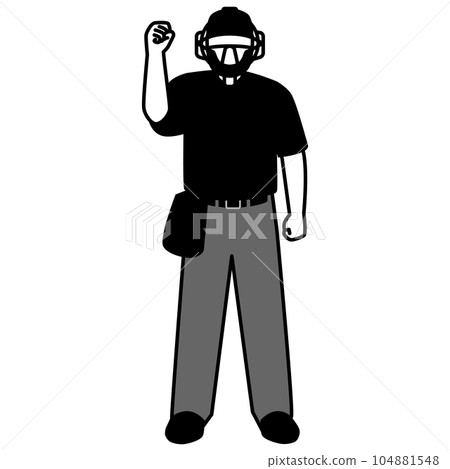 Baseball umpire doing a strike pose 104881548