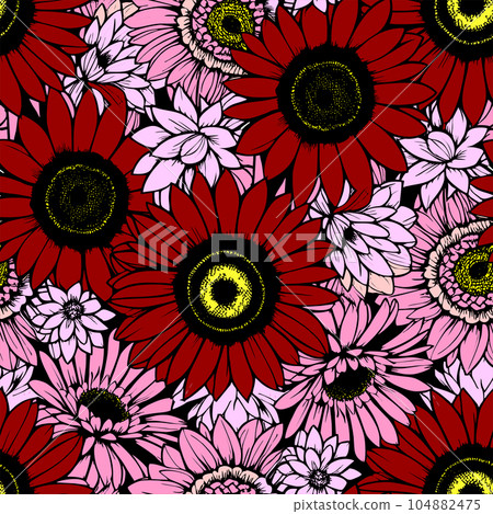 seamless pattern of large multicolored graphic flowers, texture, design seamless pattern of large multicolored graphic flowers, texture, design 104882475
