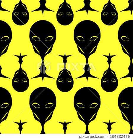 seamless pattern black graphic aliens on yellow background, texture, design seamless pattern black graphic aliens on yellow background, texture, design 104882476