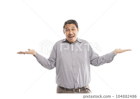 old asian man shrugging his shoulders showing i dont know gesture clueless 104882486
