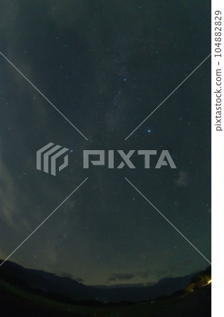 Takegawa-cho, Hokuto City, Milky Way in the middle of the sky and the Great Summer Triangle (fisheye lens) Takegawa-cho, Hokuto City, Milky Way in the middle of the sky and the Great Summer Triangle (fisheye lens) 104882829