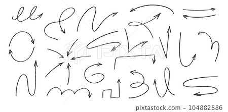Doodle emphasis arrow icon. Design quirky twist zigzag line, spring coil, curve wave. Vector illustration Doodle emphasis arrow icon. Design quirky twist zigzag line, spring coil, curve wave. Vector illustration 104882886