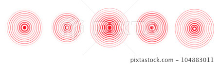 Circle red earthquake icon set. Round vibration graphic or red alert radar. Vector isolated illustration Circle red earthquake icon set. Round vibration graphic or red alert radar. Vector isolated illustration 104883011