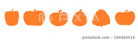 Cute silhouettes of halloween pumpkins. Cartoon pumpkin shapes set. Vector isolated illustration 104883018