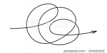 Doodle line arrow. Hand drawn scribble spiral arrow. Vector isolated illustration 104883019