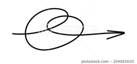 Doodle line arrow. Hand drawn scribble spiral arrow. Vector isolated illustration 104883020