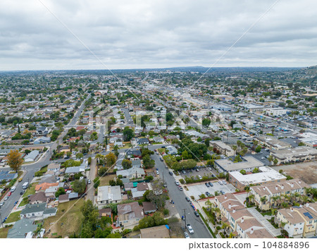 Aerial view of house in La Mesa City in San Diego, California, USA 104884896