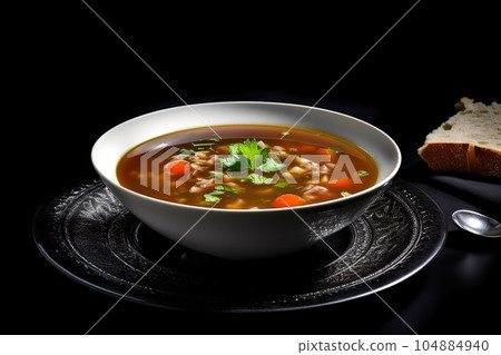 tasty vegetable soup, black background, illustration, generative ai 104884940