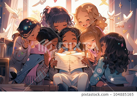 American Girls' education model, illustration, generative ai 104885165