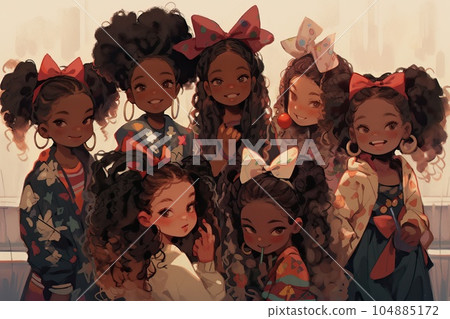 Afroamerican Girls' education model, illustration, generative ai 104885172
