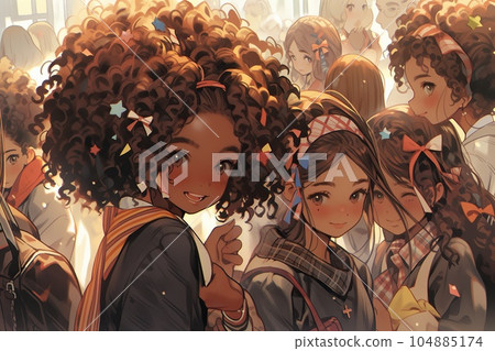 Afroamerican Girls' education model, illustration, generative ai 104885174