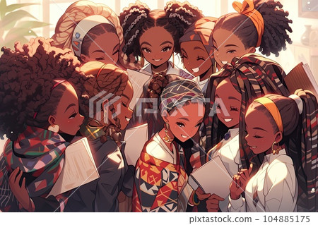 Afroamerican Girls' education model, illustration, generative ai Afroamerican Girls' education model, illustration, generative ai 104885175