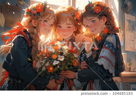 Russian Girls' education model, illustration, generative ai 104885183