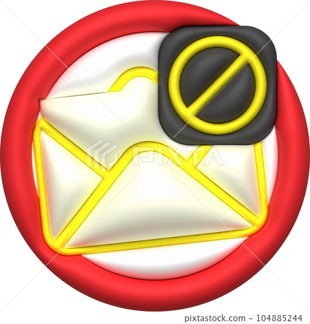 3d illustration, button, alert email and virus, spam email popup warning. 3d illustration, button, alert email and virus, spam email popup warning. 104885244