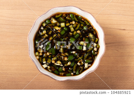 Green Chili Pepper Pickled in Soy Sauce Green Chili Pepper Pickled in Soy Sauce 104885921