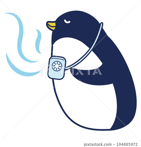 脖子上掛著迷你風扇的企鵝的插圖 脖子上掛著迷你風扇的企鵝的插圖 104885972