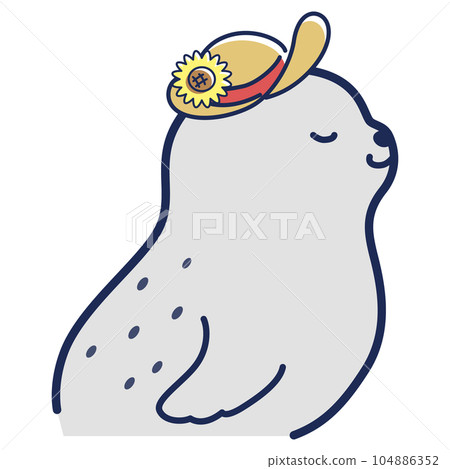 Illustration of a seal wearing a straw hat 104886352