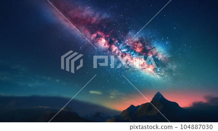 夜空銀河和山的剪影 104887030