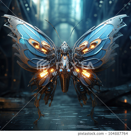 A butterfly that is a futuristic machine of the future world. Insect. Wildlife Animals. Illustration, Generative AI. 104887764