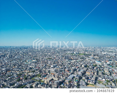 "Chiba Prefecture" Viewing the city center from the sky above Edogawa with a drone 104887819