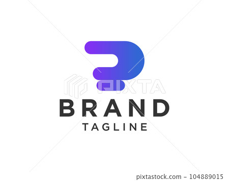 Initial Letter R Logo. Blue Geometric Linear Rounded Style isolated on White Background. Usable for Business and Branding Logos. Flat Vector Logo Design Template Element. 104889015