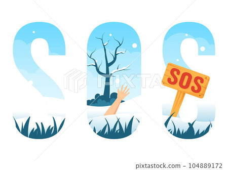 SOS Message Vector Illustration with People Who Need Emergency Assistance in Various Situations in Flat Cartoon Hand Drawn Background Templates 104889172