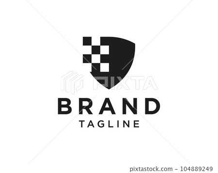 Black Pixel Shield Security Logo isolated on white background. Vector Illustration Black Pixel Shield Security Logo isolated on white background. Vector Illustration 104889249