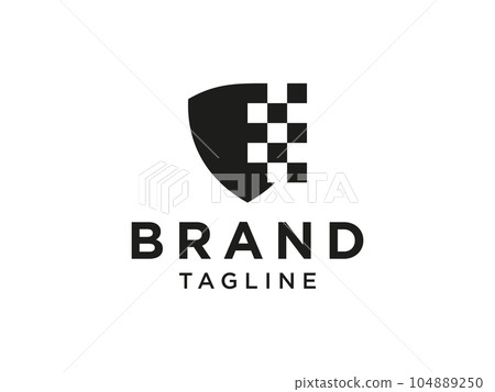 Black Pixel Shield Security Logo isolated on white background. Vector Illustration Black Pixel Shield Security Logo isolated on white background. Vector Illustration 104889250