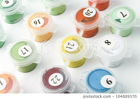 Painting by numbers. Coloring by a plot with numbers in the corresponding color. 104889370