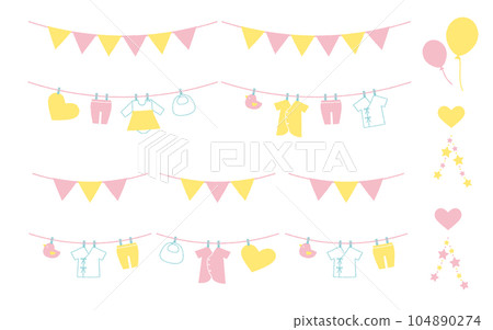 Cute baby item illustration set Background material Garland 104890274