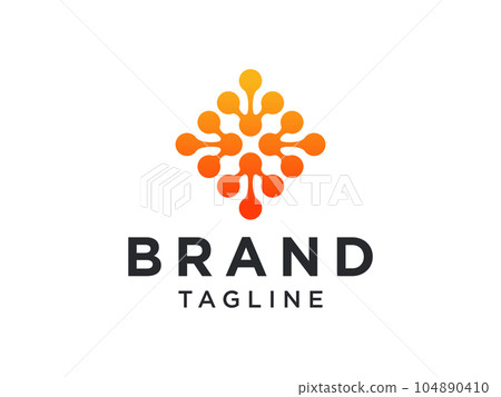 Digital Connecting Logo. Orange Circle Shape with Connected Dots isolated on White Background. Usable for Business and Technology Logos. Flat Vector Logo Design Template Element. 104890410