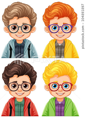 Set of Different Boys wearing Glasses Set of Different Boys wearing Glasses 104891897