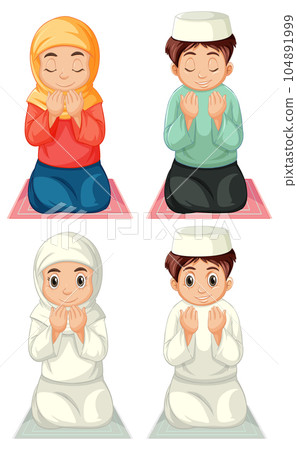 Set of muslim people cartoon character 104891999