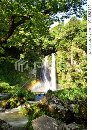 新鮮的綠色 Hattan 瀑布和彩虹 104892135