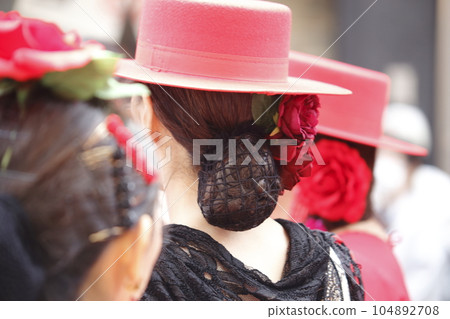 穿著弗拉門戈服裝跳舞的婦女 104892708