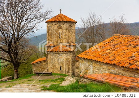 Spring landscape with Church of Archangel in Nekresi monastery 104893321