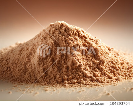 Closeup picture of a pile heap brown psyllium powder flour. Generative AI 104893704