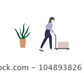 A woman pushing a trolley and a foliage plant 104893826