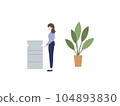 A woman who makes a copy and a foliage plant 104893830