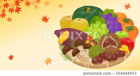 Autumn taste platter and autumn leaves background (2: 1) 104894053
